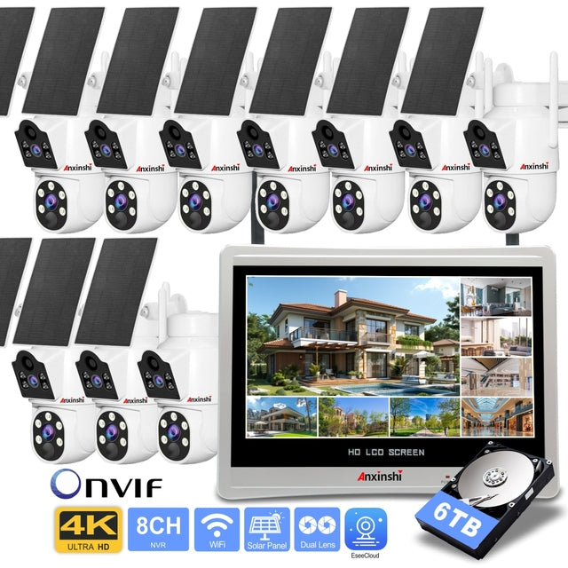 Abundant Solutions 10CH Solar Security Camera Kit 4K Wireless Wifi Solar Camera System Outdoor Human Detection Support P2P
