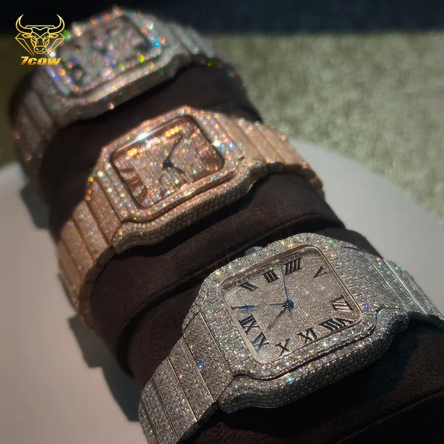 Abundant Solutions Luxury Automatic Watch Sapphire OEM Logo Iced Out Hip Hop VVS Moissanite Diamond Pass Diamond Tester  Stainless Steel Watch Men