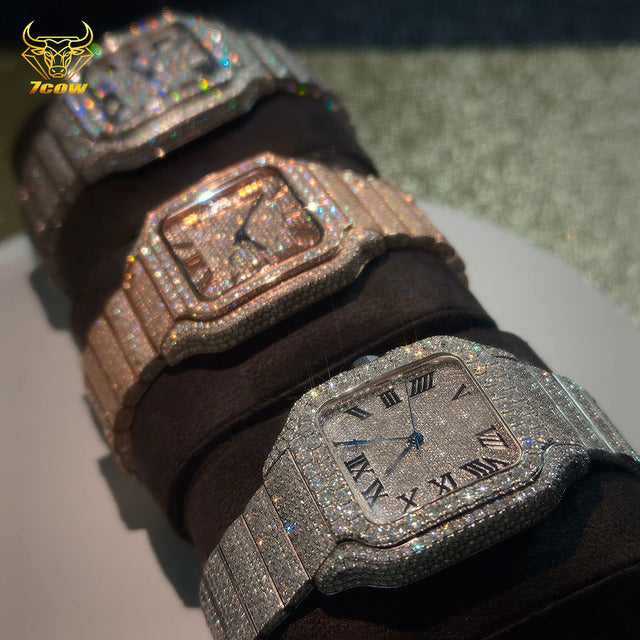 Abundant Solutions Luxury Automatic Watch Sapphire OEM Logo Iced Out Hip Hop VVS Moissanite Diamond Pass Diamond Tester  Stainless Steel Watch Men