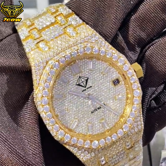 Abundant Solutions Designer Mens Gold Large Moissanite Watch VVS Bust Luxury Watch Waterproof Automatic Mechanical Watch