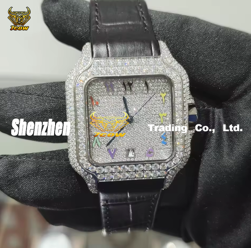 Abundant Solutions Mens Mechanical Watch With Luxurious Colorful Dial, Featuring VVS Grade Moissanite That Has Passed Diamond Testing.