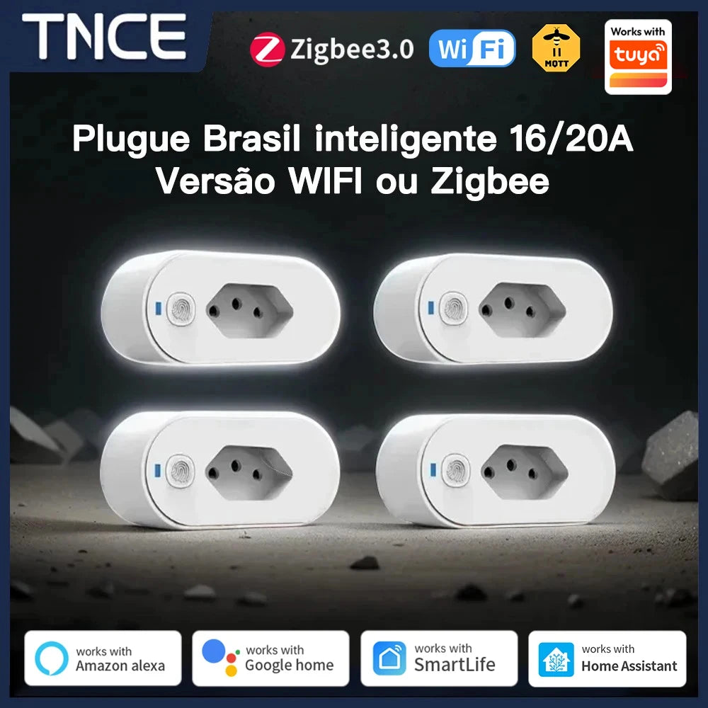 TNCE Tuya Brazil Plug 16/20A WiFi or Zigbee, socket with Power Monitor,Smart Life APP Remote control,Voice for Google Home Alexa