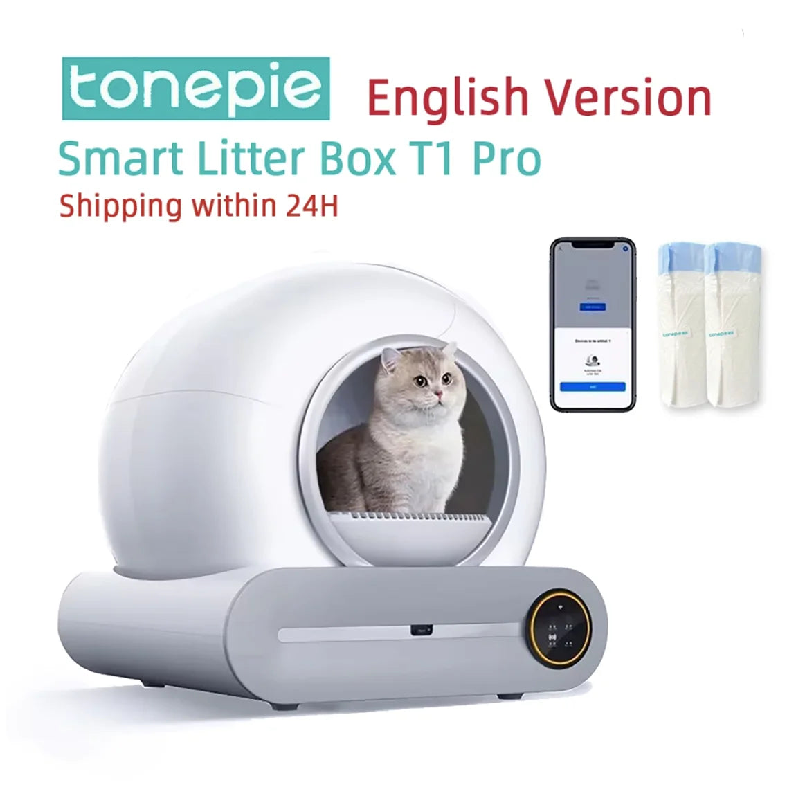 Abundant Solutions Tonepie 65L Automatic Smart Cat Litter Box Self Cleaning Fully Enclosed Cat Litter Box Pet Toilet Litter Tray English versions